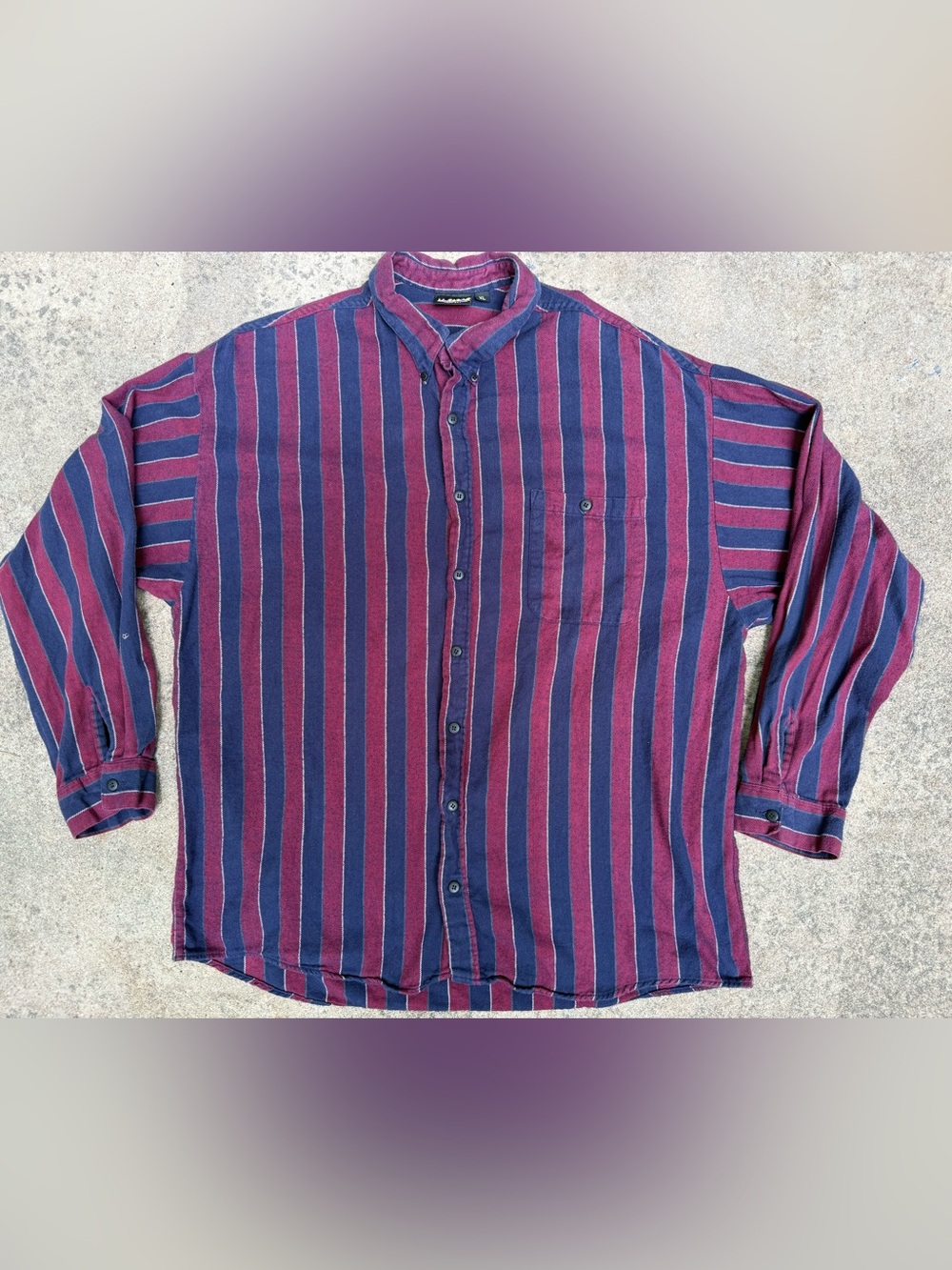 Vintage 80s Men's Hutspah Stripe Button-Up Shirt in Burgundy/Navy Sz XL